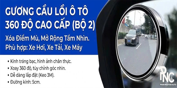 Bộ 2 gương cầu lồi ô tô xoay 360 độ cao cấp